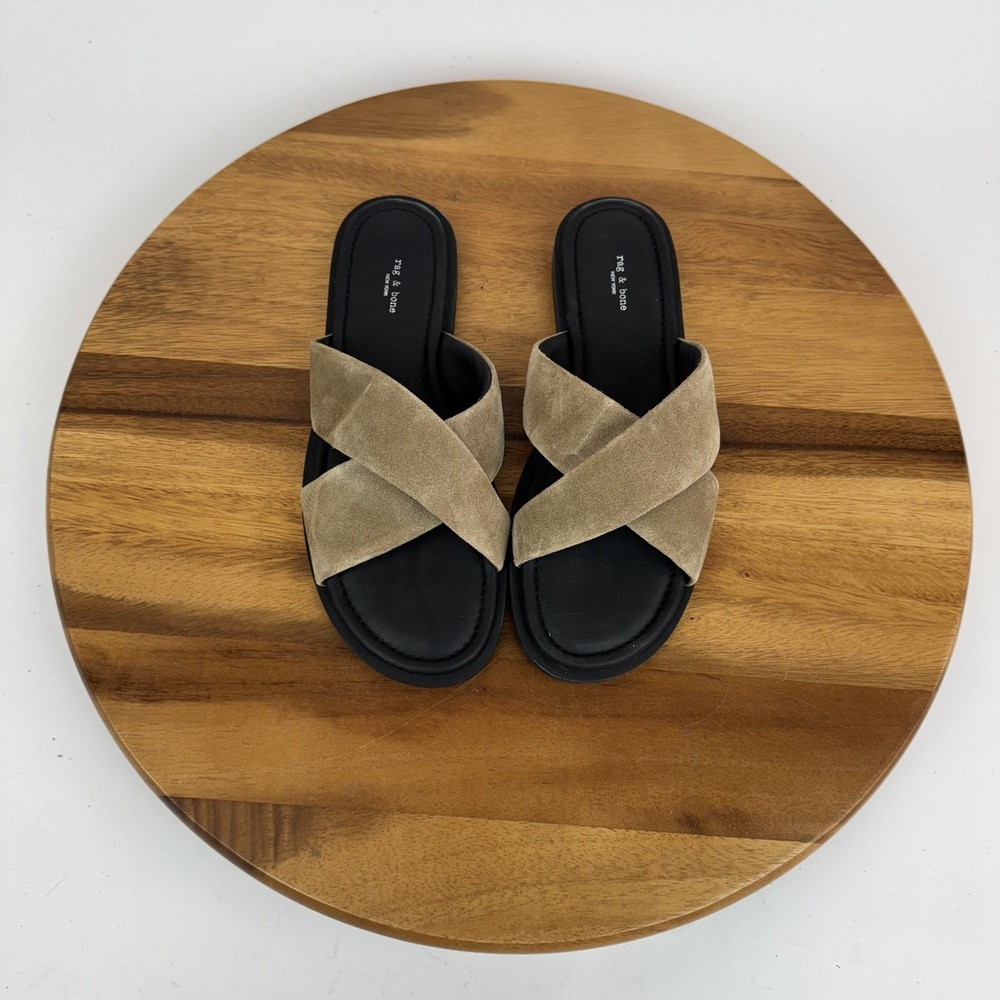 Womens Rag & Bone Geo Brown Suede Crisscross Casual Slide Sandals Size 37 GUC - Picture 4 of 9